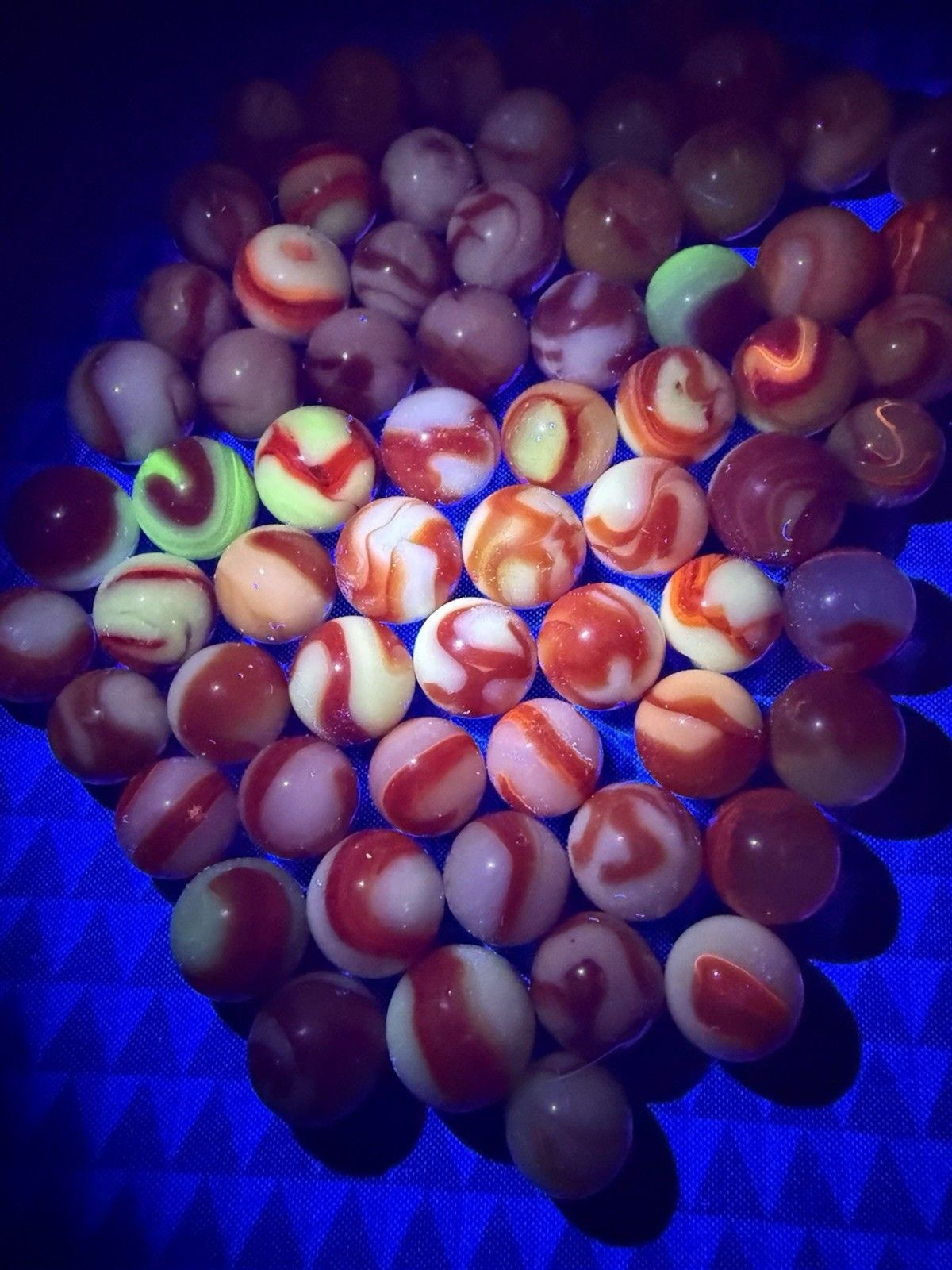 Huge VTG. Akro Agate, Peltier, Oxblood ?,Rainbow, Ravenswood,Glass Marble Of 64