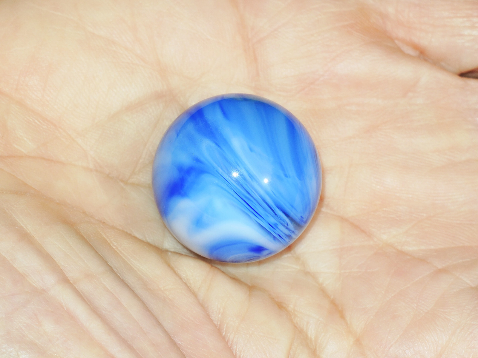Navarre Transitional Single Pontil Blue Slag 31/32” Hand Gathered Vintage Marble