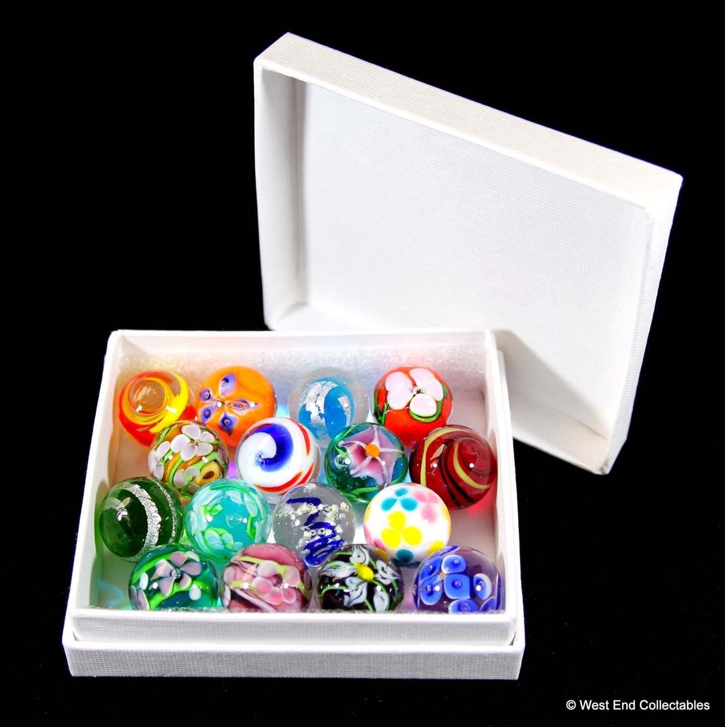 Collectors Box Set of 16 x Handmade Marbles- 16mm Intricate Glass Art Toy Marble