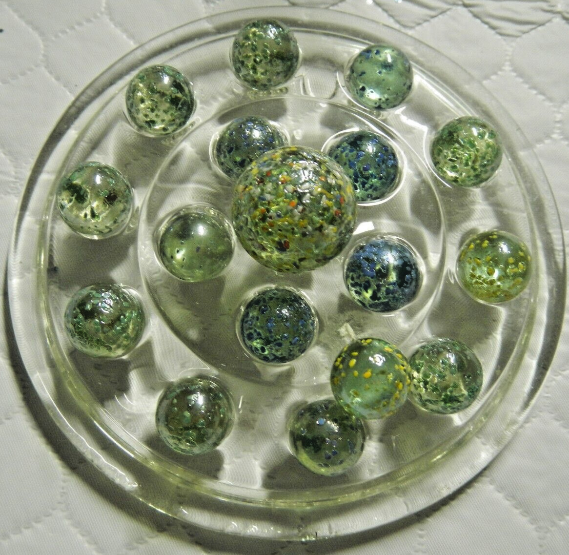 Vintage Lot of Glass Marbles Confetti Speckled Divot 35 Total, 1 Large Shooter