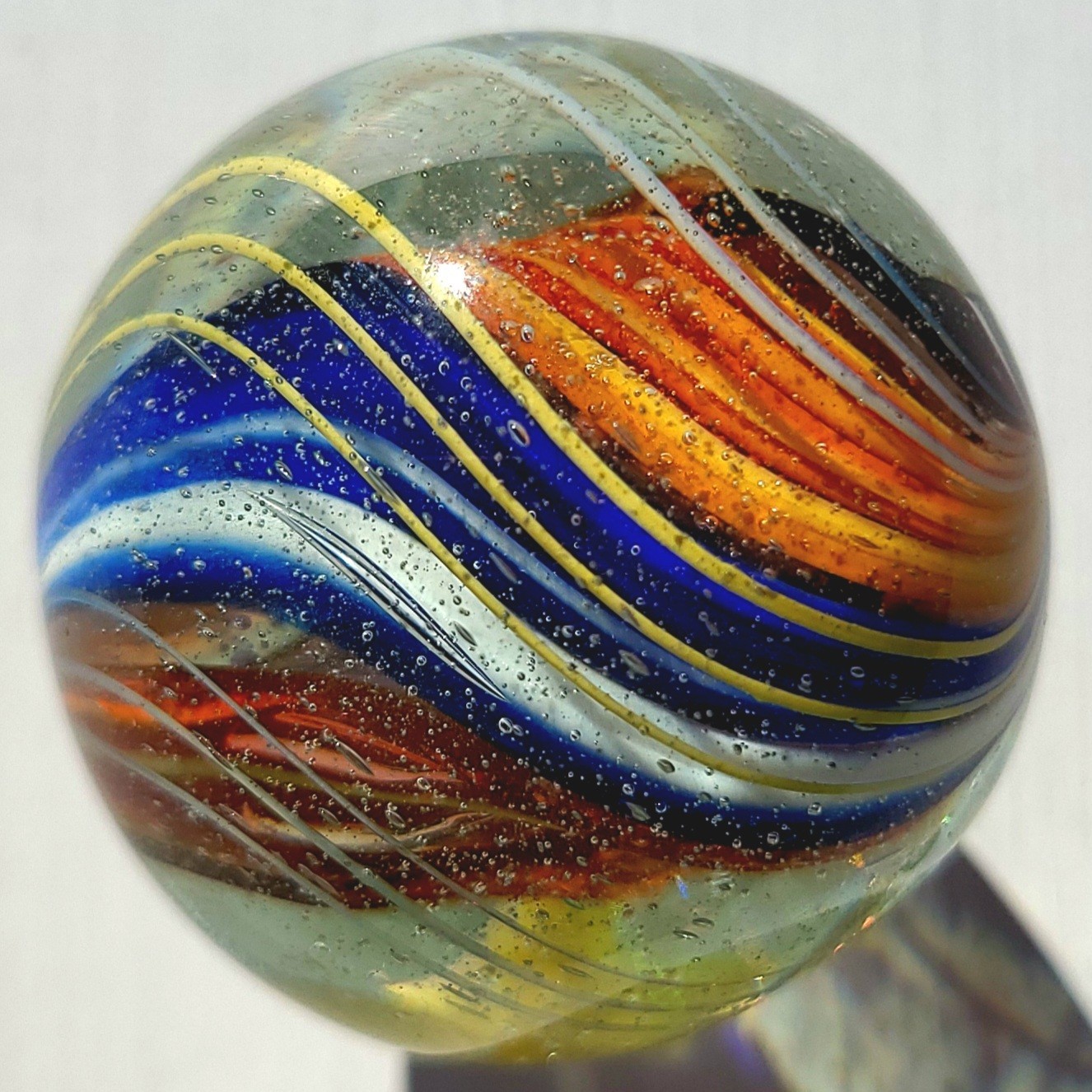 1880’S RARE 1.6″ GERMAN SWIRL HANDMADE ANTIQUE BANDED RIBBON CORE MARBLE VINTAGE