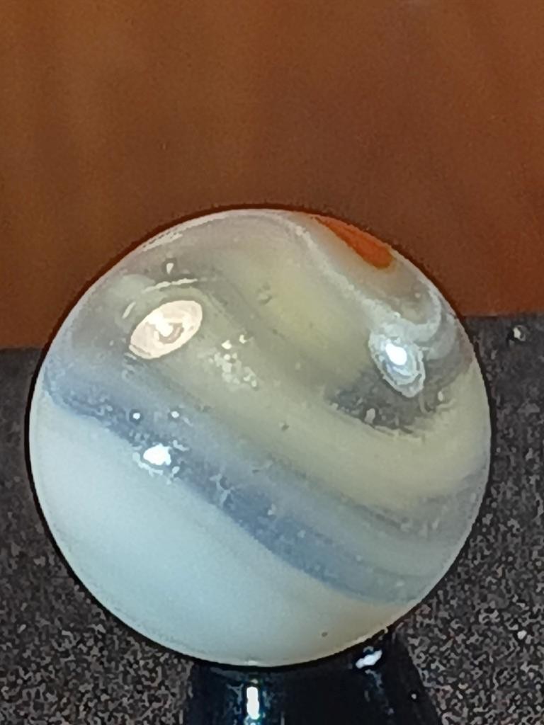 5/8″ Vitro Cherry Red Patch Wispy White on Clear Near Mint Serious Marble B233
