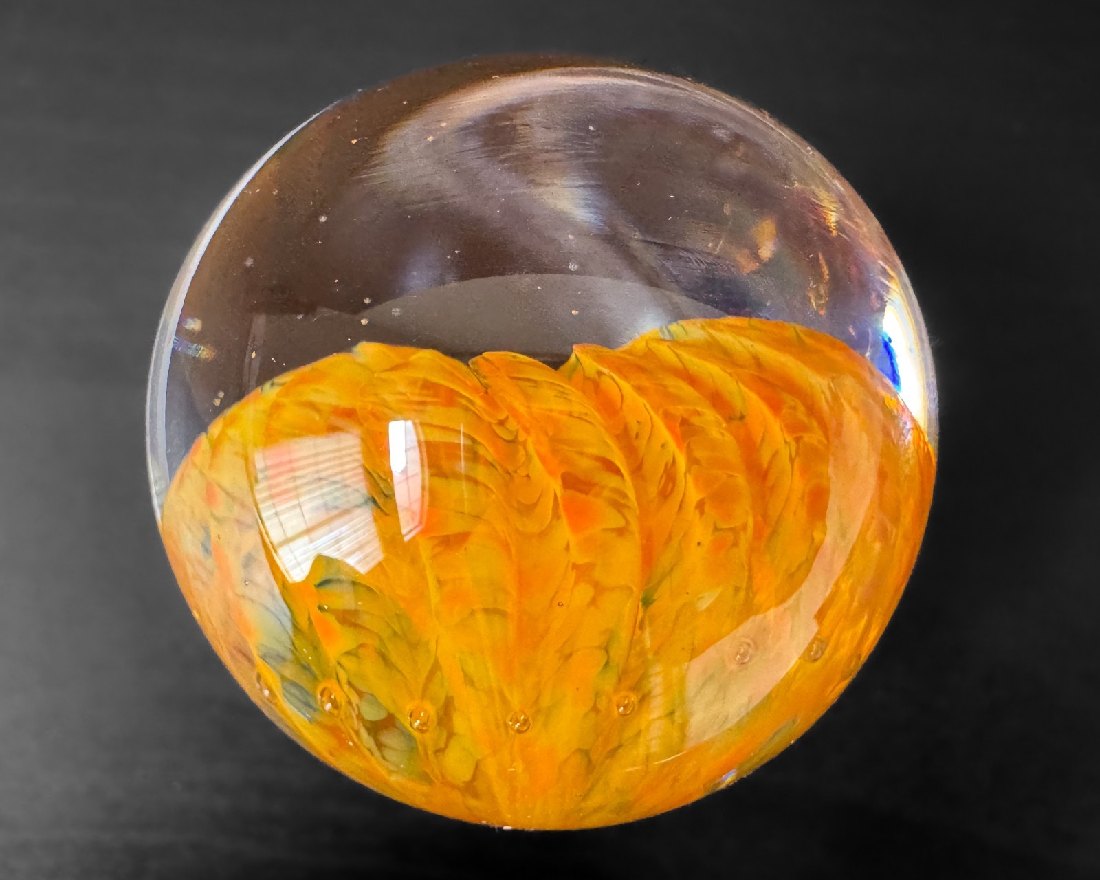 David P Salazar 1.7″ Orange Jellyfish Airtrap Handblown Art Glass Marble
