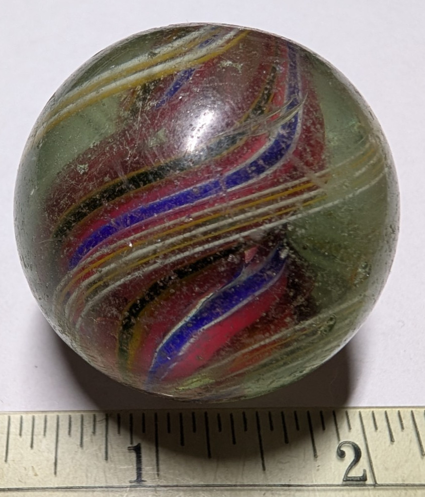 Antique German Latticino Handmade Glass divided core swirl Marble 1-5/8″