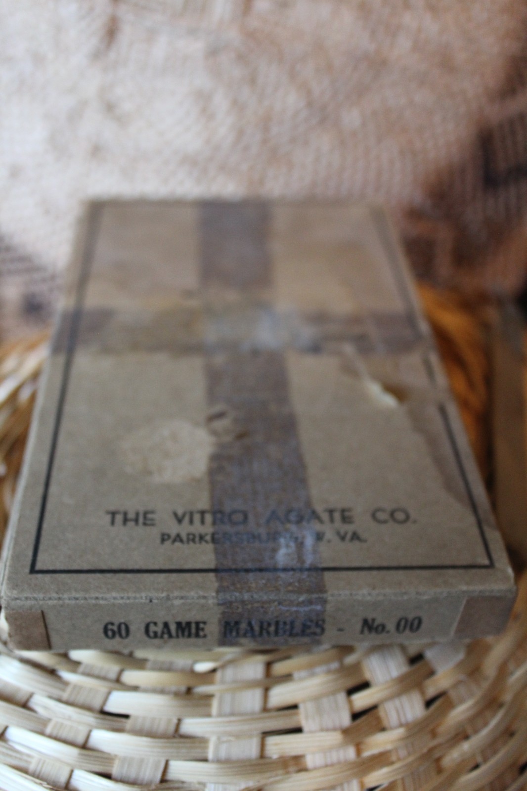 60 Vintage Original Box Vitro Agate No 00 Parkersburg Glass Game Marbles Machine