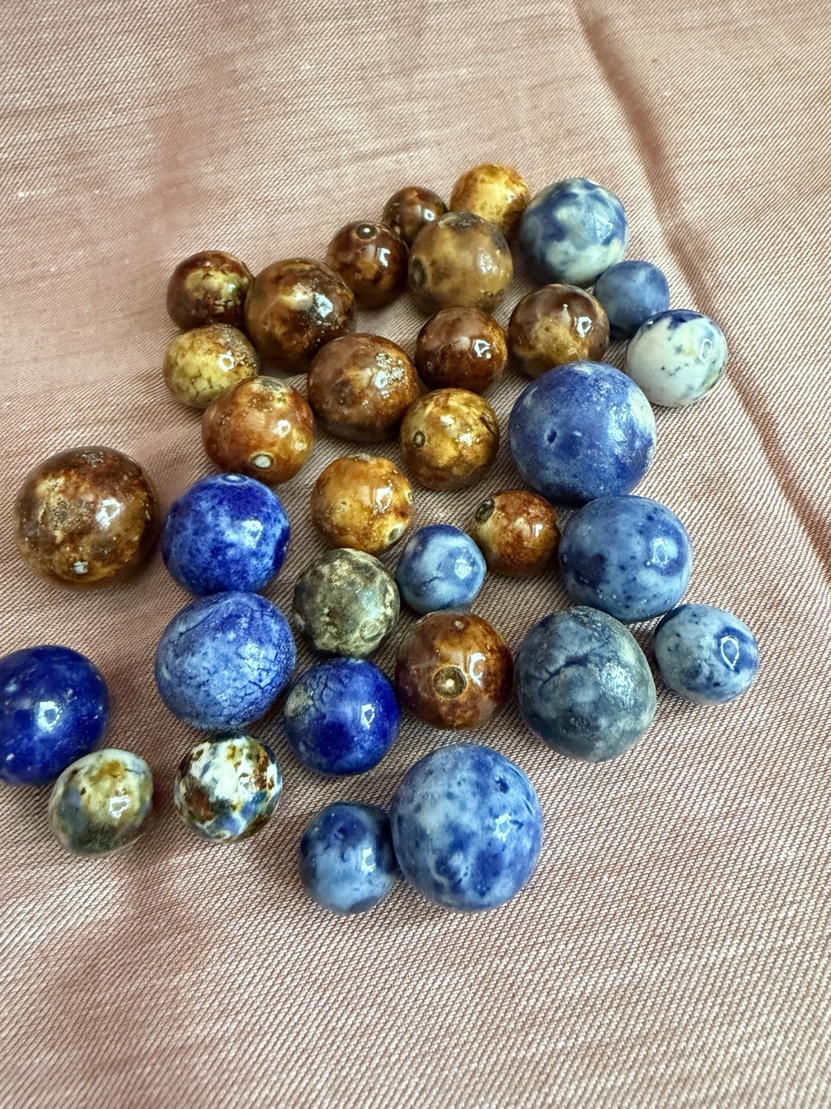 Bennington Marbles 33 Piece Lot Blue Brown Fancy Salt Glazed Clay