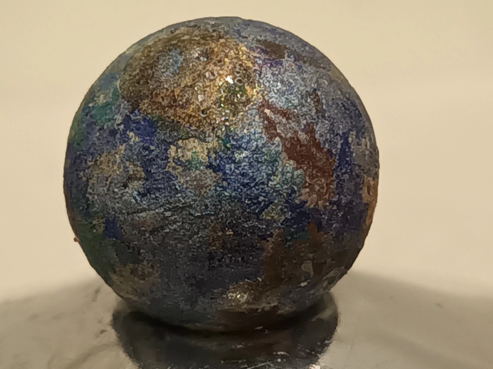 Cool Aqua Blue Planet Themed Design Collectible Handmade Hand Painted Art Marble
