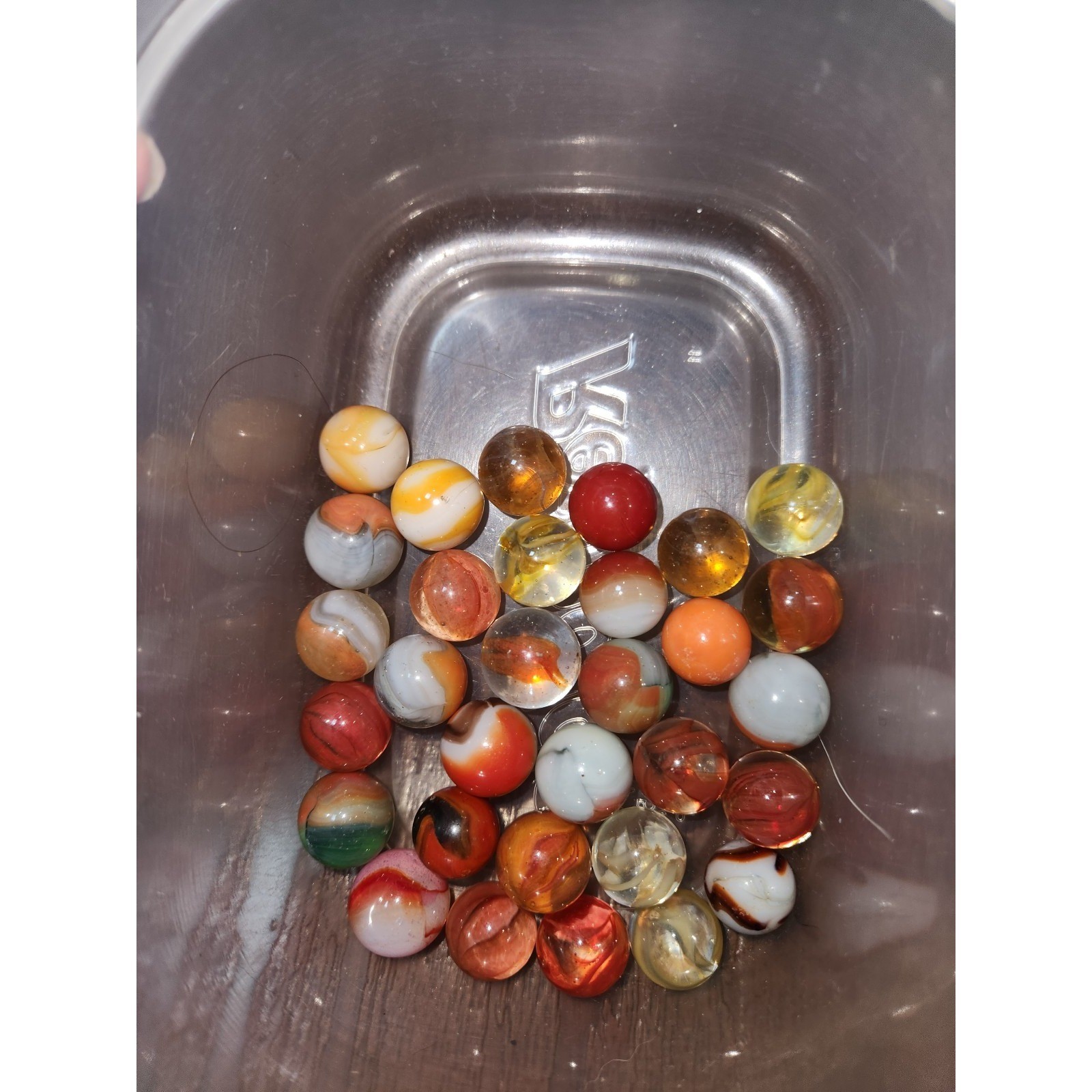 31 Red Orange Yellow White Clear Glass Marbles LOT 5