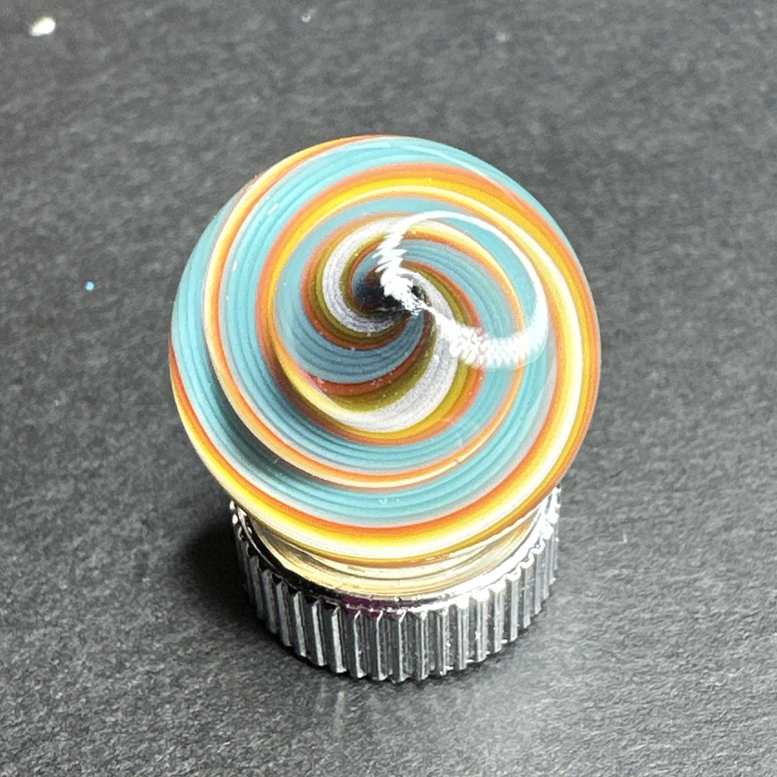 Contemporary Handmade Art Glass Marble .73″ Orange Blue White Yellow Swirl + UV