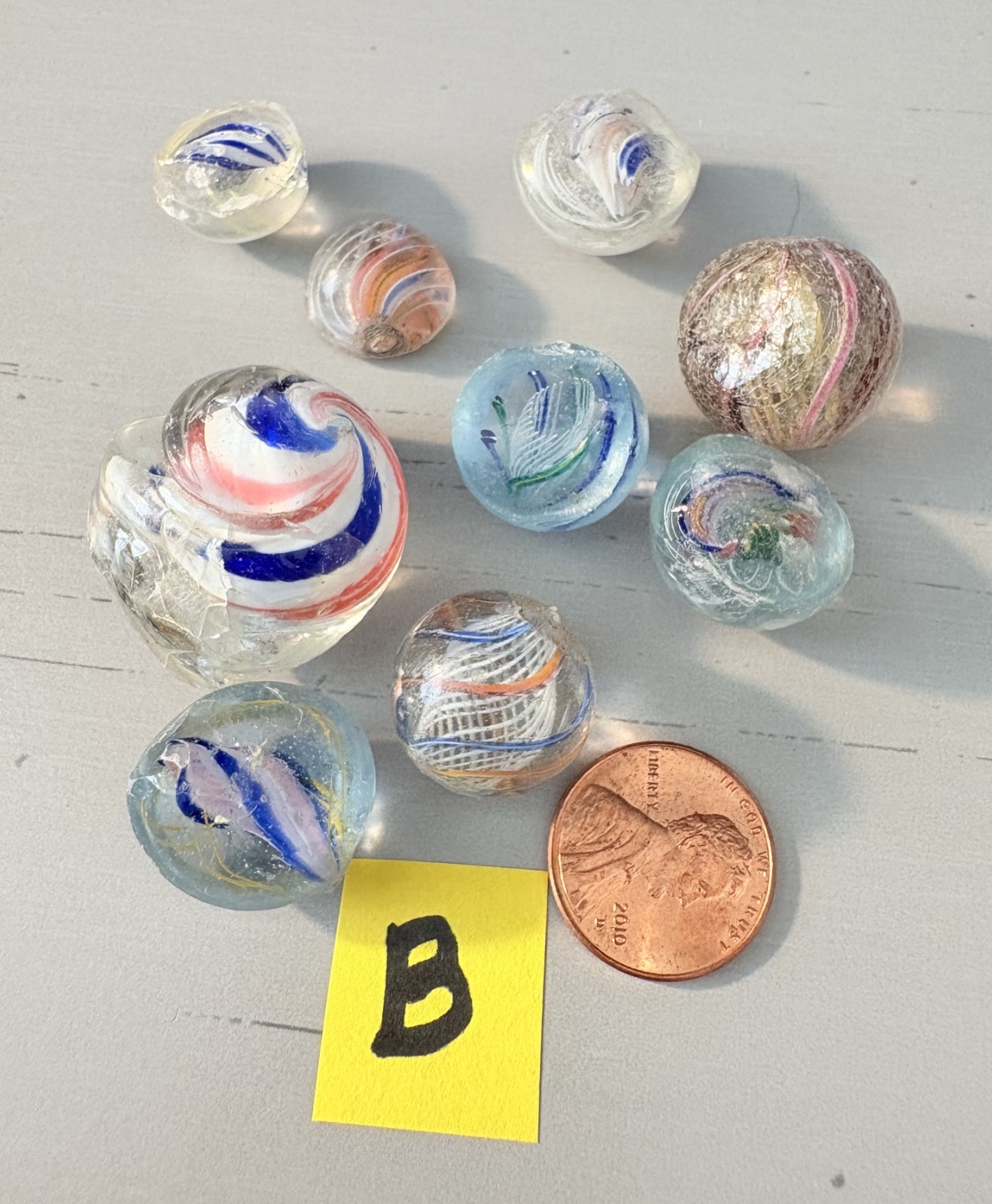 Lot B 10 Pc. German Handmade Antique Marble Halves & Pieces Not Whole Marbles