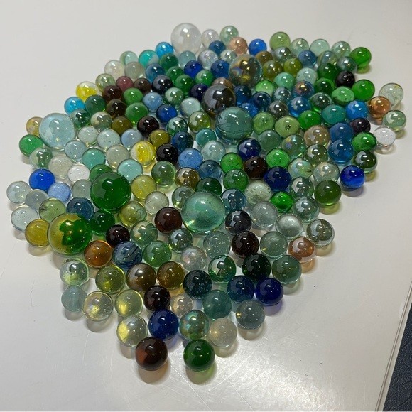 180+ Vintage Glass Marbles Clear Green Blue Mixed Lot Yellow Orange Red Pink