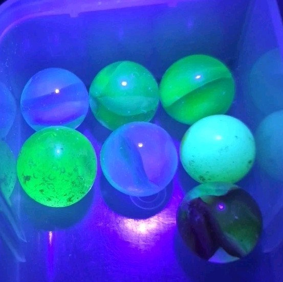 7pc Super Glow UV Reactive Marble Lot Uranium Selenium Cadmium Glass