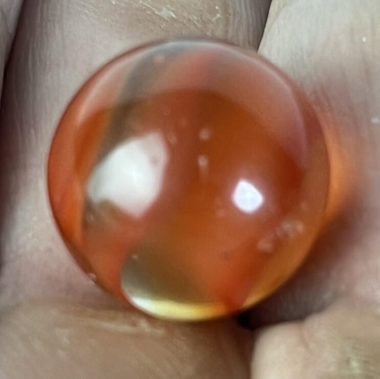 Vintage Akro Agate Peltier Art Swirl Glass Marble .61” Orange And Clear