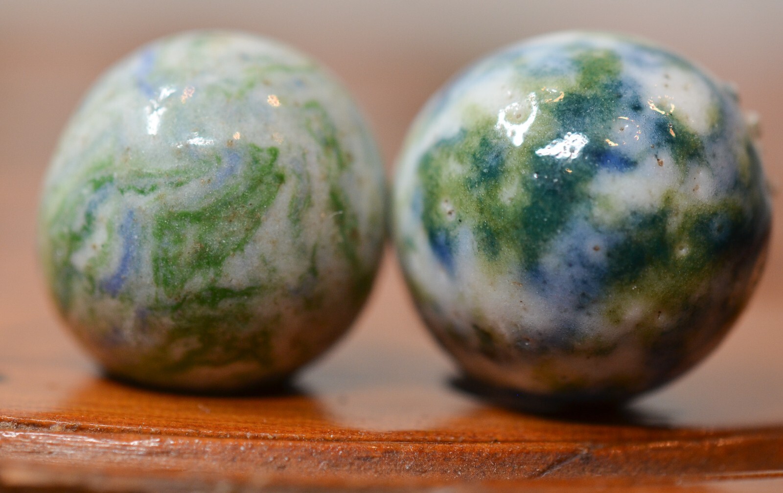 Pair of Crockery Marbles, Handmade 3/4 inches, Mint, 1860-1920, Germany, S1487