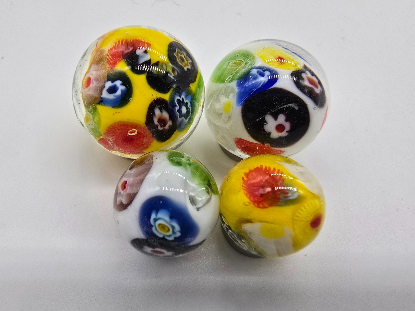 New For 2025! Yellow Millefiori Marble 16mm (5/8 in) Handmade Flower Art Glass