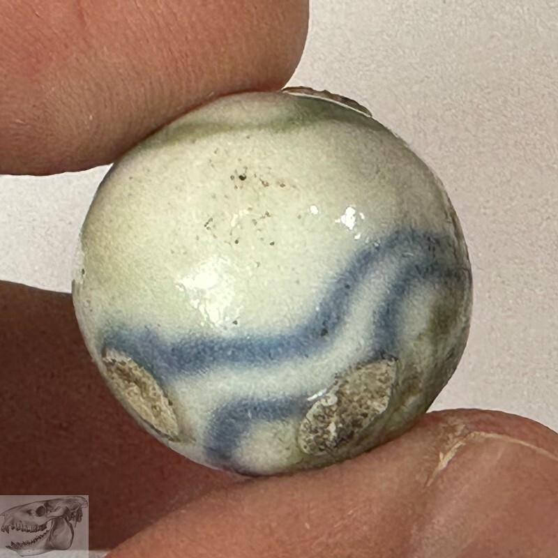 Lined Crockery Marble, Glazed Handmade 13/16 in, 1860-1920, Lauscha Germany S752
