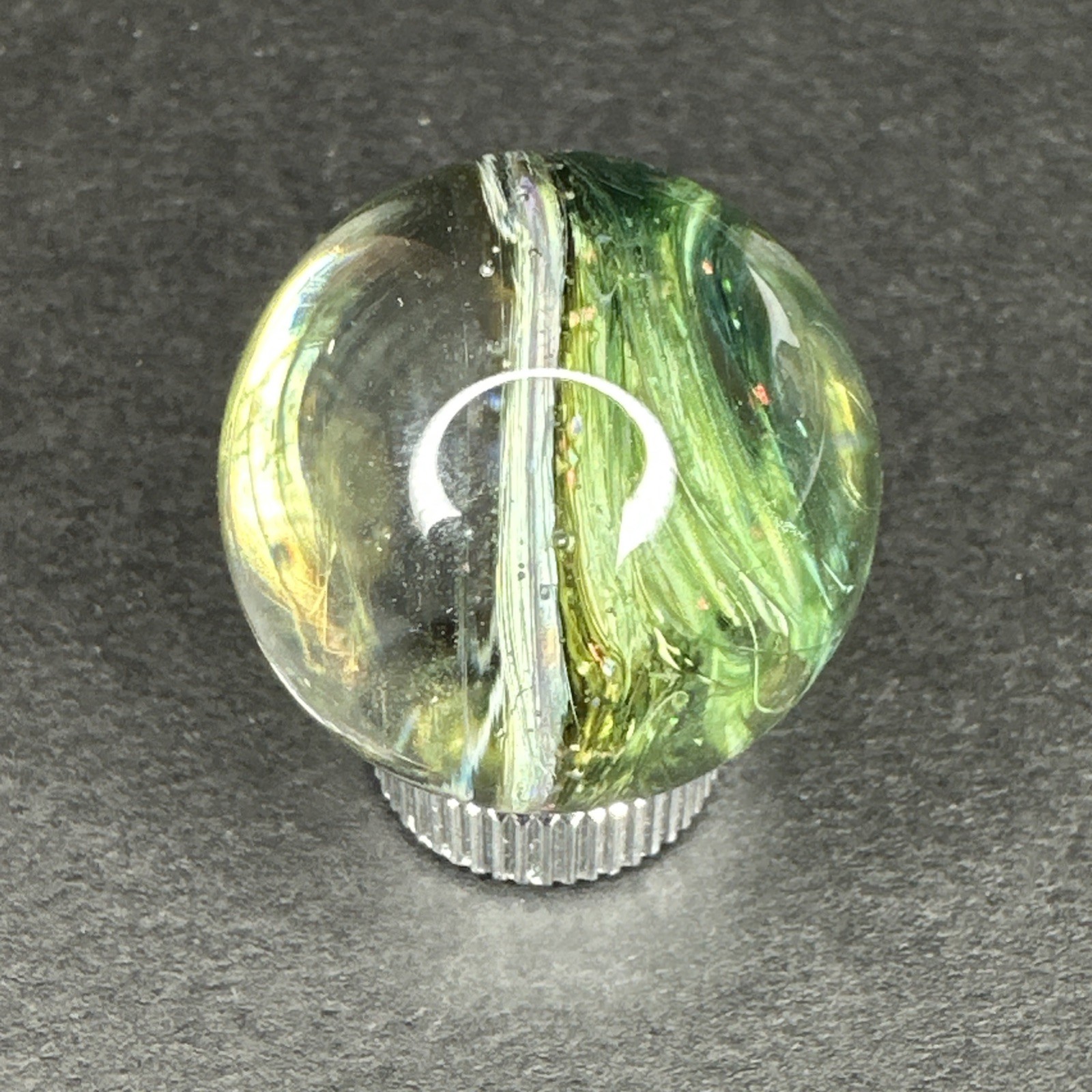 Contemporary Handmade Art Glass Marble 1.02″ Shimmering Green Blue Vortex MIB