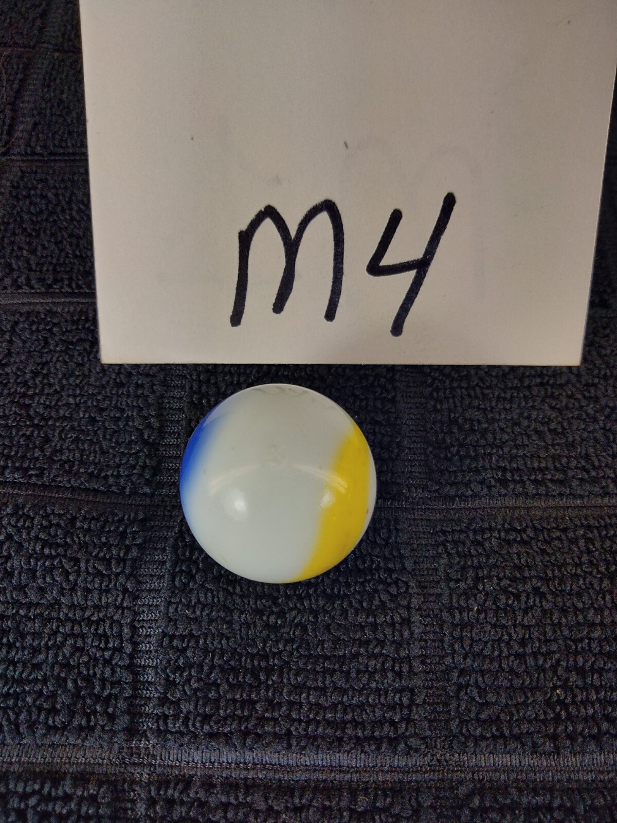Vintage Shooter Marble Blue White Yellow Red Swirl Opaque Glass 1.02