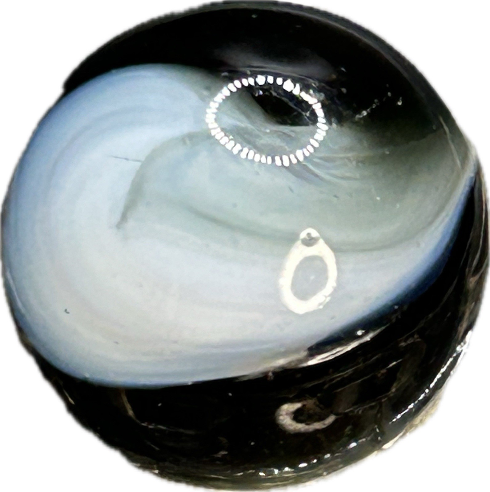 Vintage Marble Akro Corkscrew Marble Black Blue Transparent Wispy White 0.629”