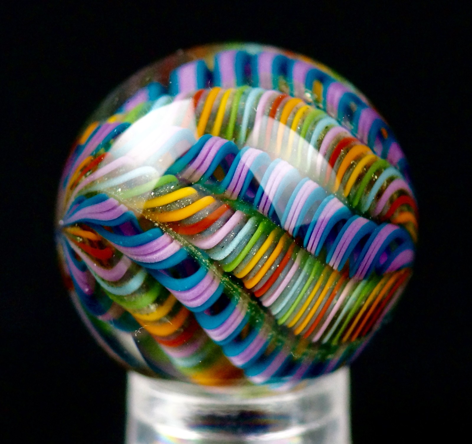 Bryan Trillas Glass Marble/Filigree Cane/UV/Purple & Pink Rainbow/0.8-0.9 inch