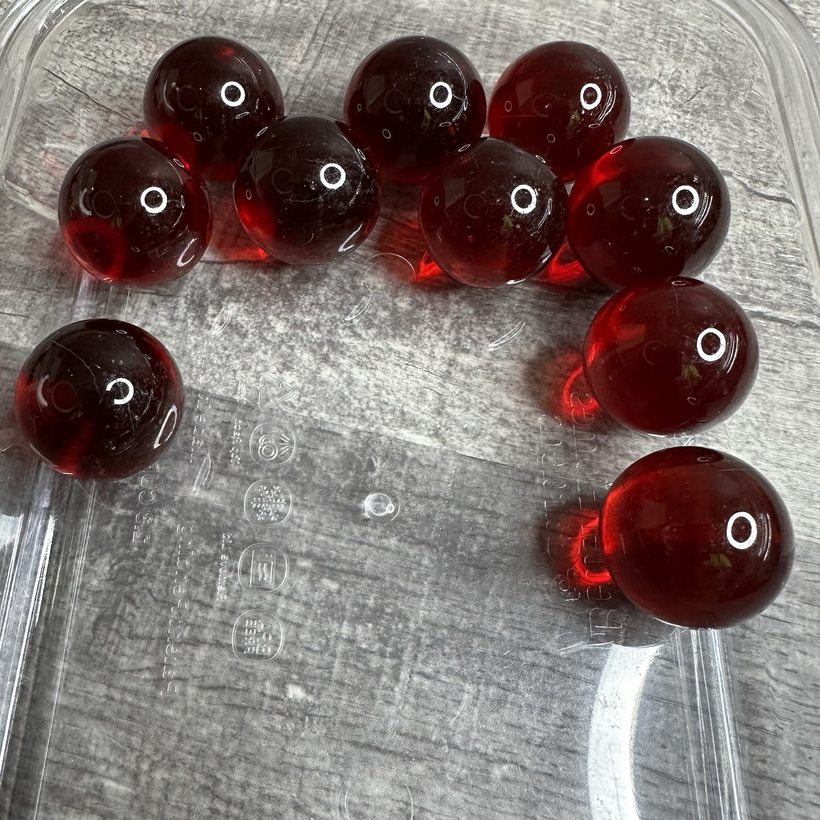 10 Clear Ruby Red Ghostly Cadmium Patch UV Reactive 1″ Larger Shooter Marbles
