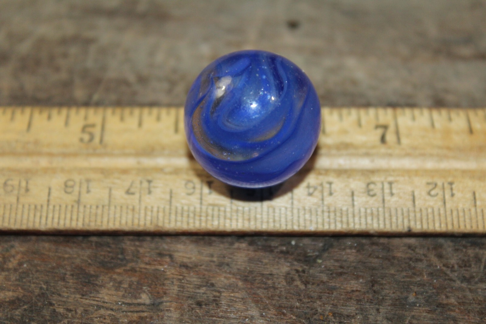 Vintage Machine Made Shooter Marble Caged Blue Swirl Clear