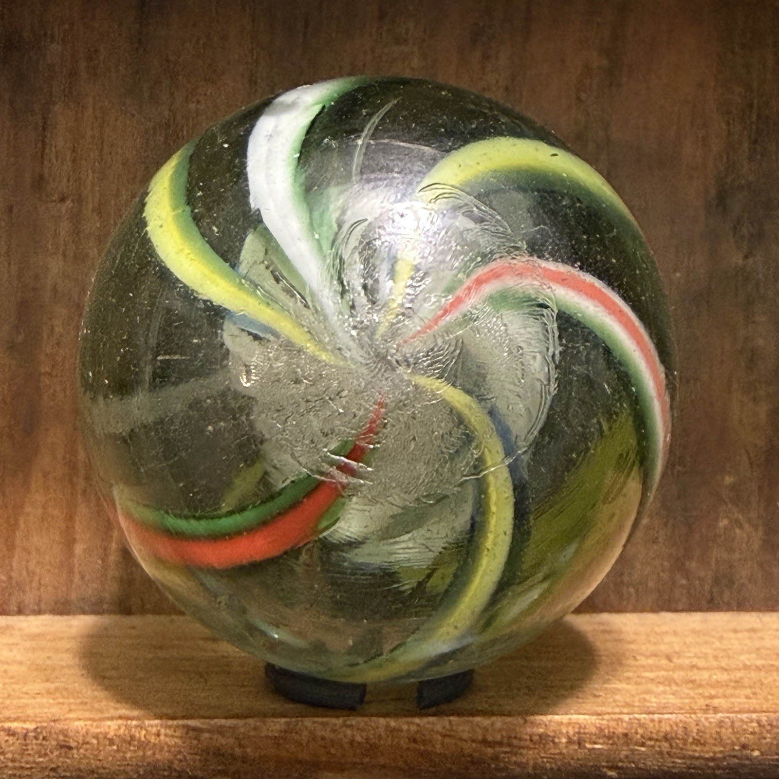 Antique German Handmade Latticinio Core Marble 1-19/32” Buffed to “NM+” | 327