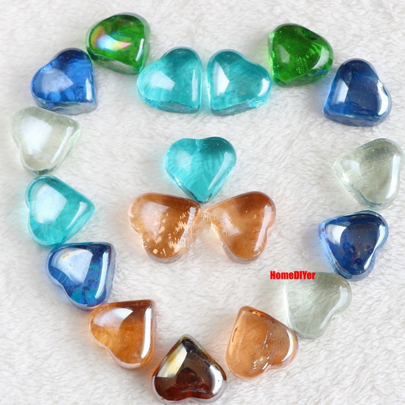Colour Glass Heart Shape Marbles Beads Fish Tanks Vase Wedding Favour Decoration