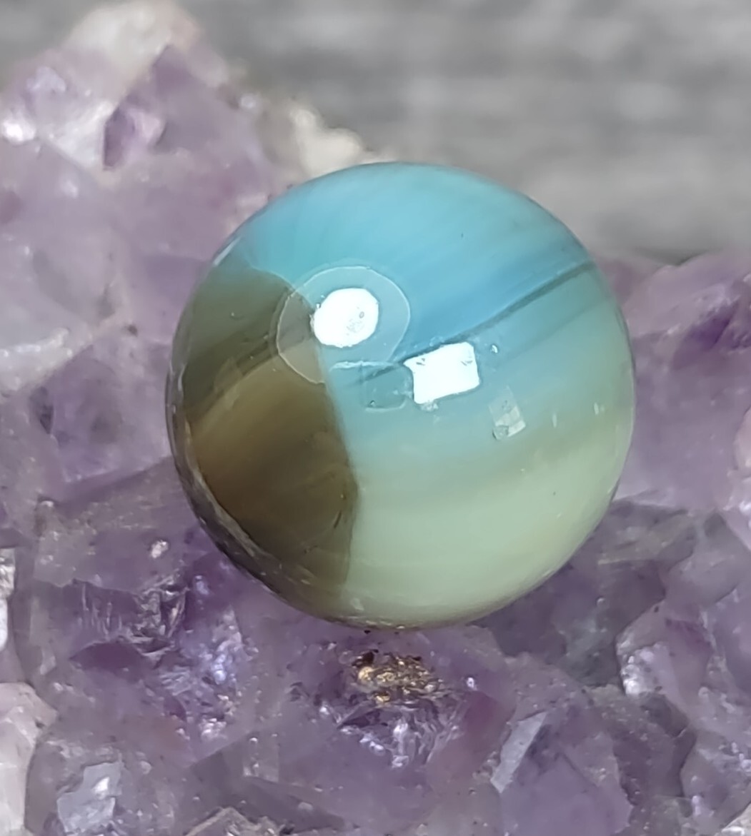 Gorgeous Opaque Blue & Tan Color Old Patch NM Vitro Agate Vintage Marbles .62″