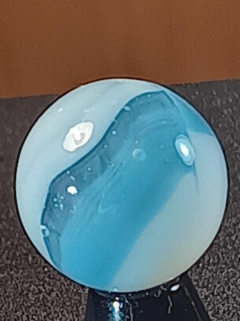 5/8″ Vitro Agate Sky Aqua Ice White on Clear Ribbon Patch NM Serious Marble B192
