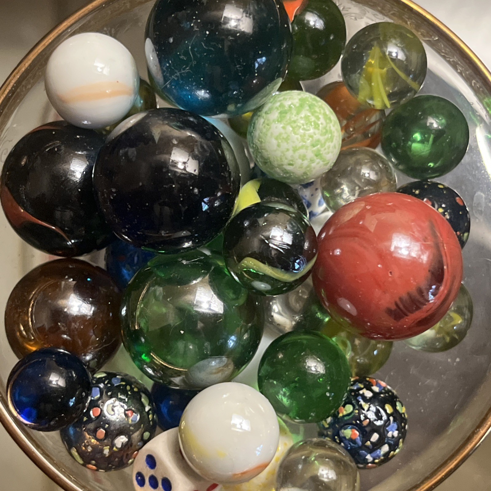 Vintage Antique Marbles Lot of 36 Marbles and 1 Die