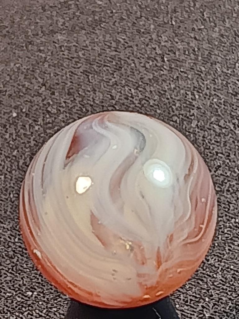 5/8″ Vitro Agate Cardinal Red Patch Wispy White on Clear NM Serious Marble A699