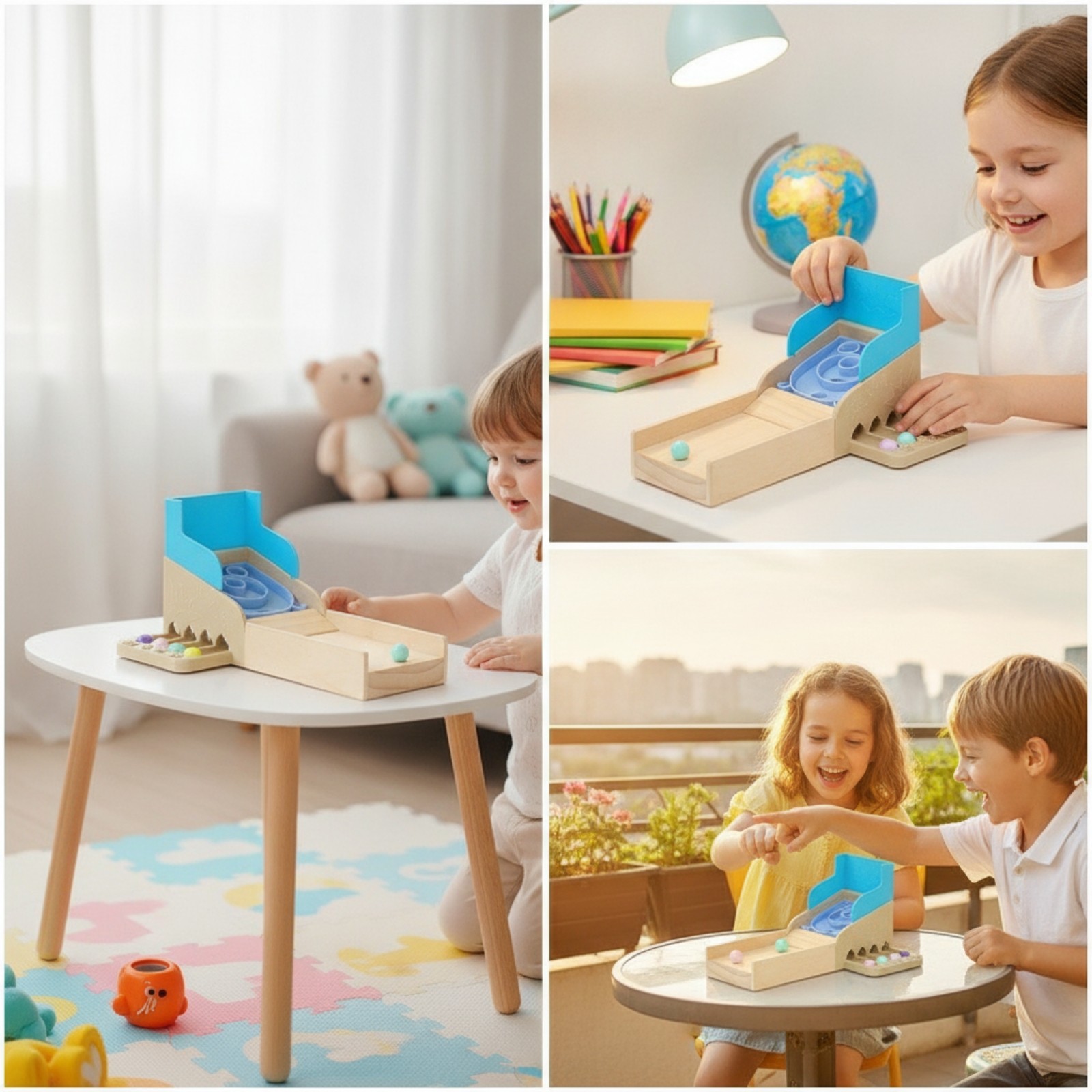 Wooden Marble Toy with Ramp Safe Tabletop Arcade Toy Educational for Children