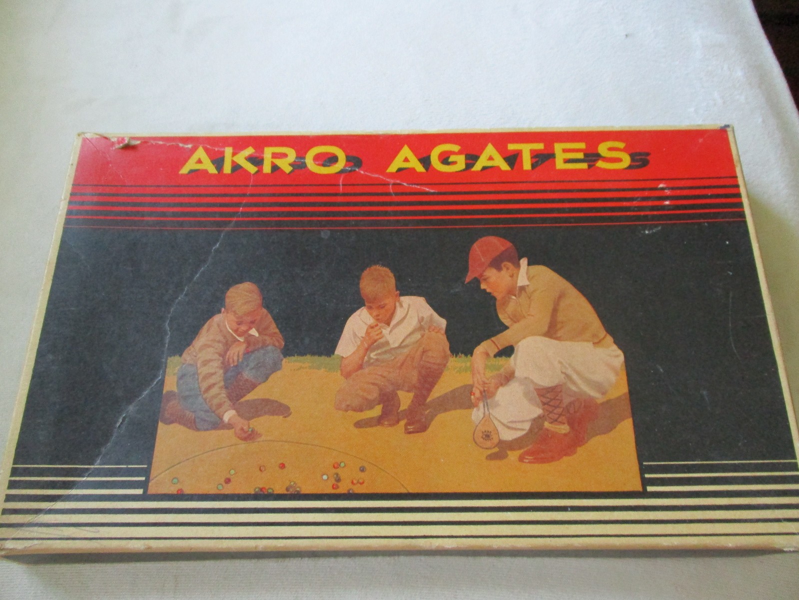 VINTAGE RARE Akro Agates No. 250 Marble Gift Box with Marbles & Bag