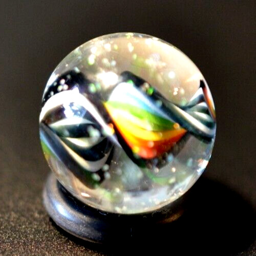 BRIAN TRILLAS GLASS MARBLE/.725″CRUSHED OPAL, GREEN BLACKLIGHT RAINBOW CORKSCREW