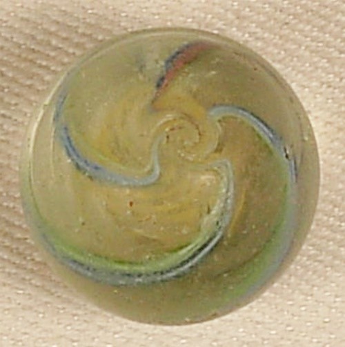 ANTIQUE LATTICINIO CORE SWIRL MARBLE BLUE WHITE RED BANDS VG-NM 3/4″