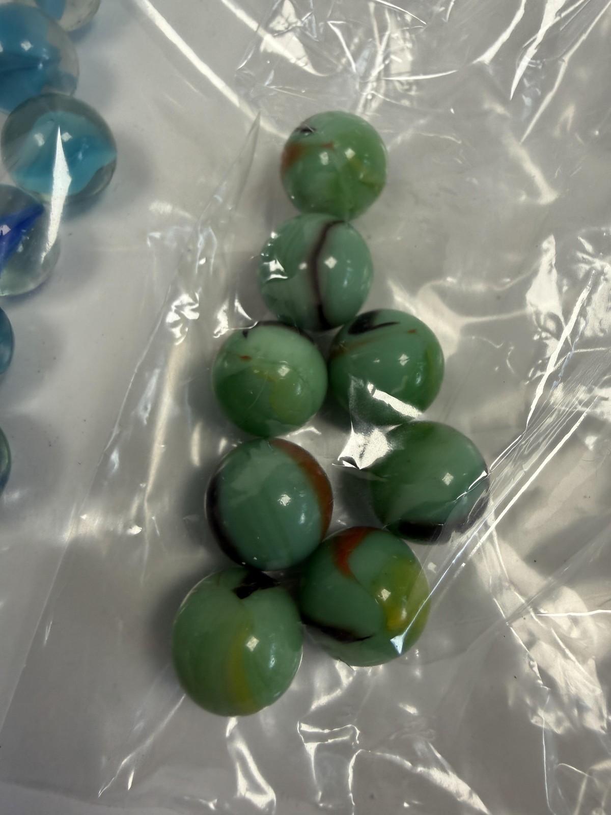 Vintage Mixed Glass Marbles Lot Cat Eye Swirl Confetti Multi Green Orange Blue