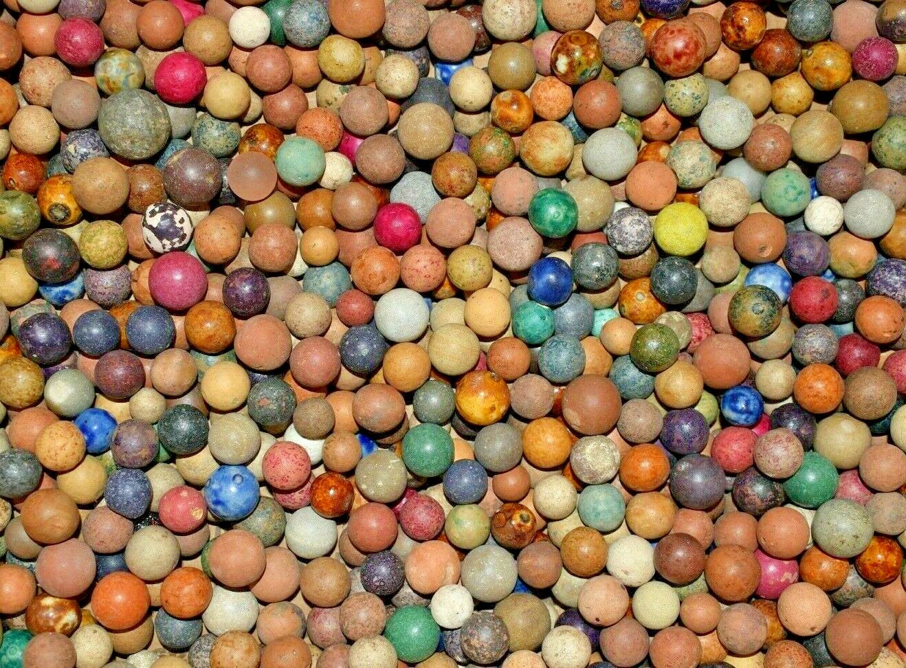 Antique 1800s Civil War era Clay Marbles Lot of 10 Size .500=1/2″ + or – Mint!
