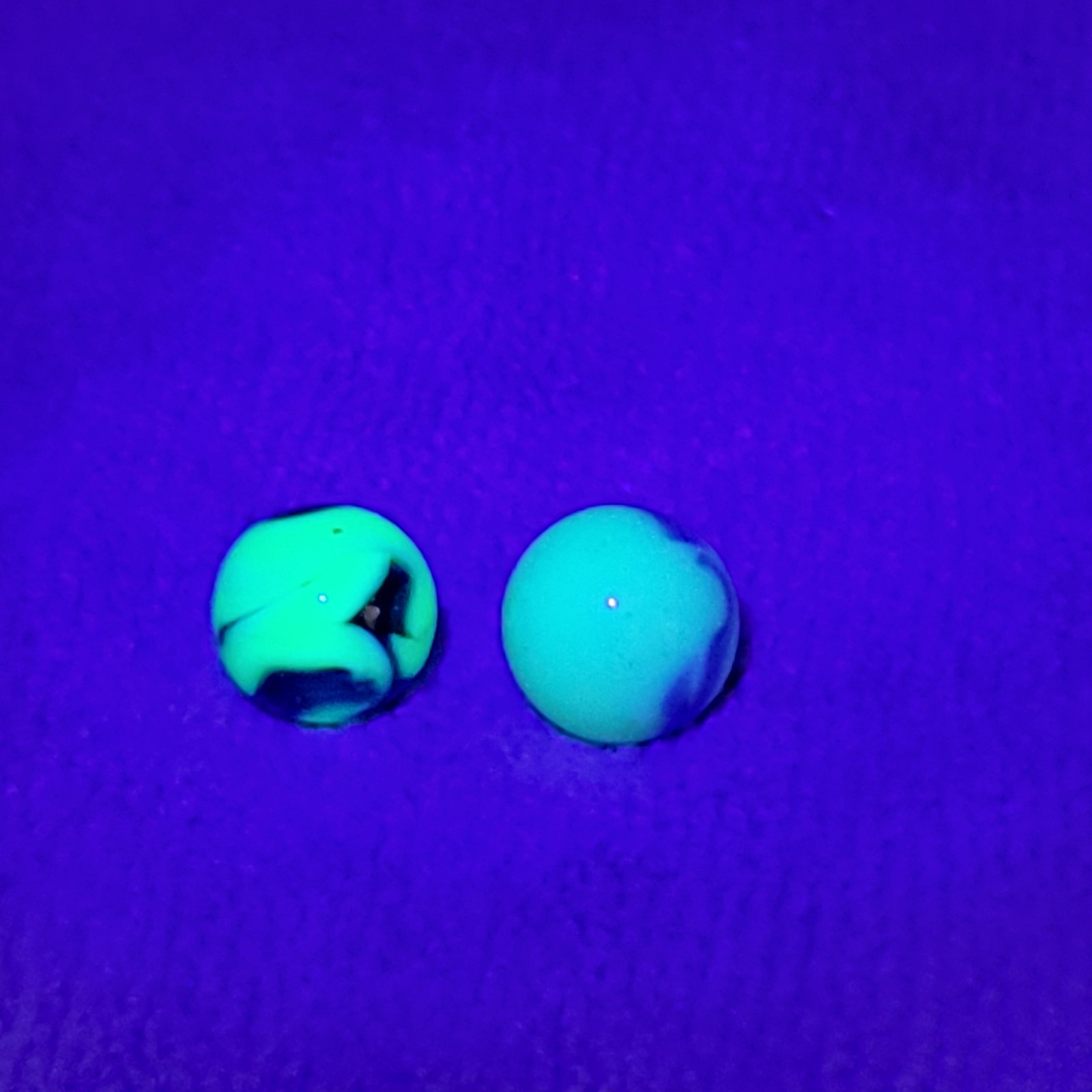 Set Of 2 Uranium Glass Vaseline Glass Marbles UV Glow