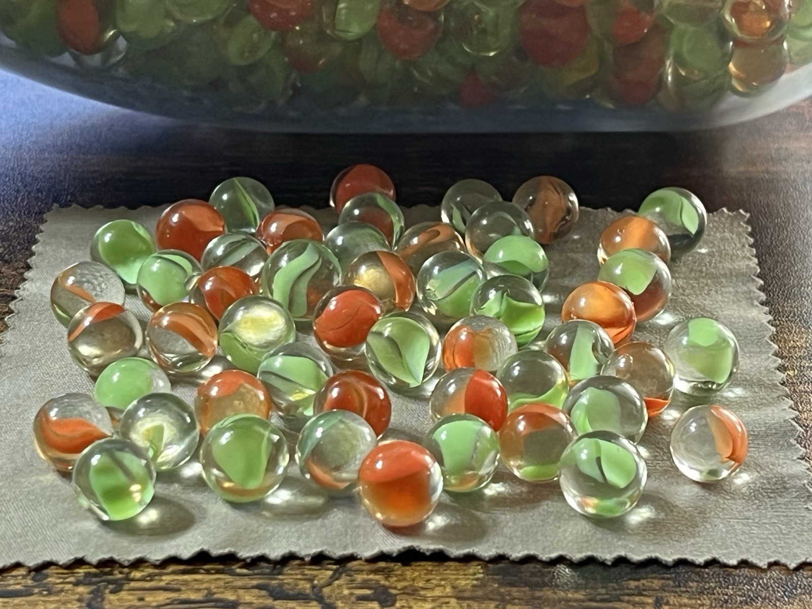 Vintage Mini Marble Lot Of 50 Marbles Red & Green