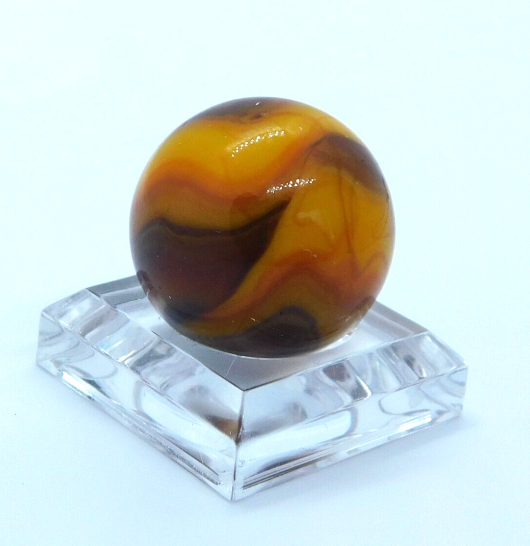 Glass Marble Orange Brown Black Slag Swirl with Veins 18mm (0.7″) Mint.
