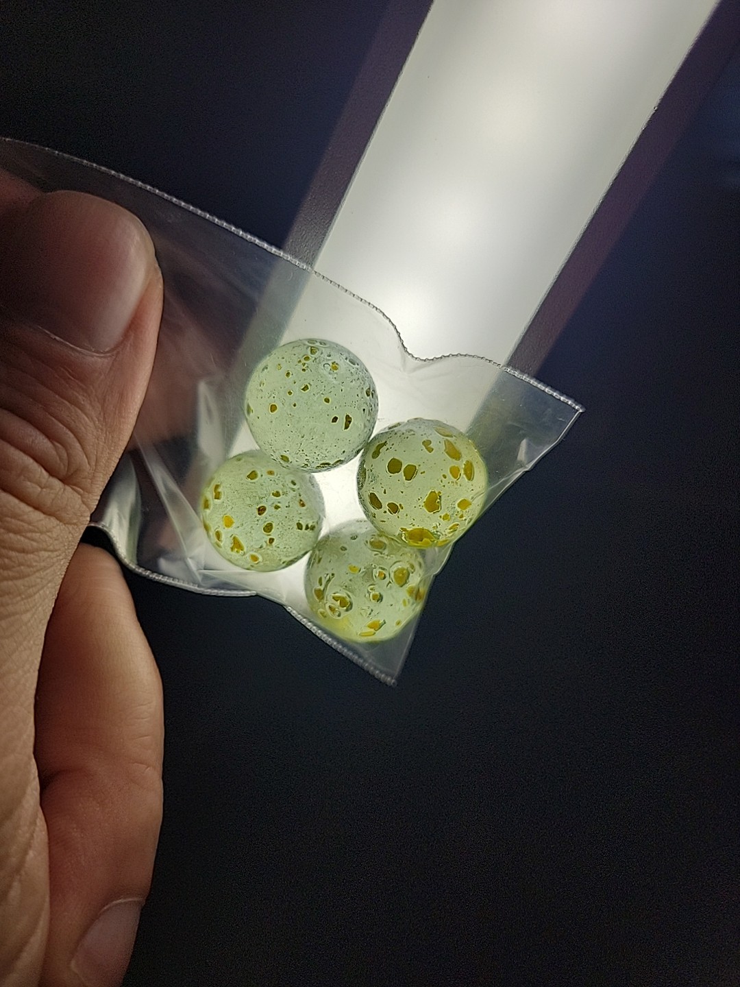 4 Yellow Confetti Speckled Glass Marbles