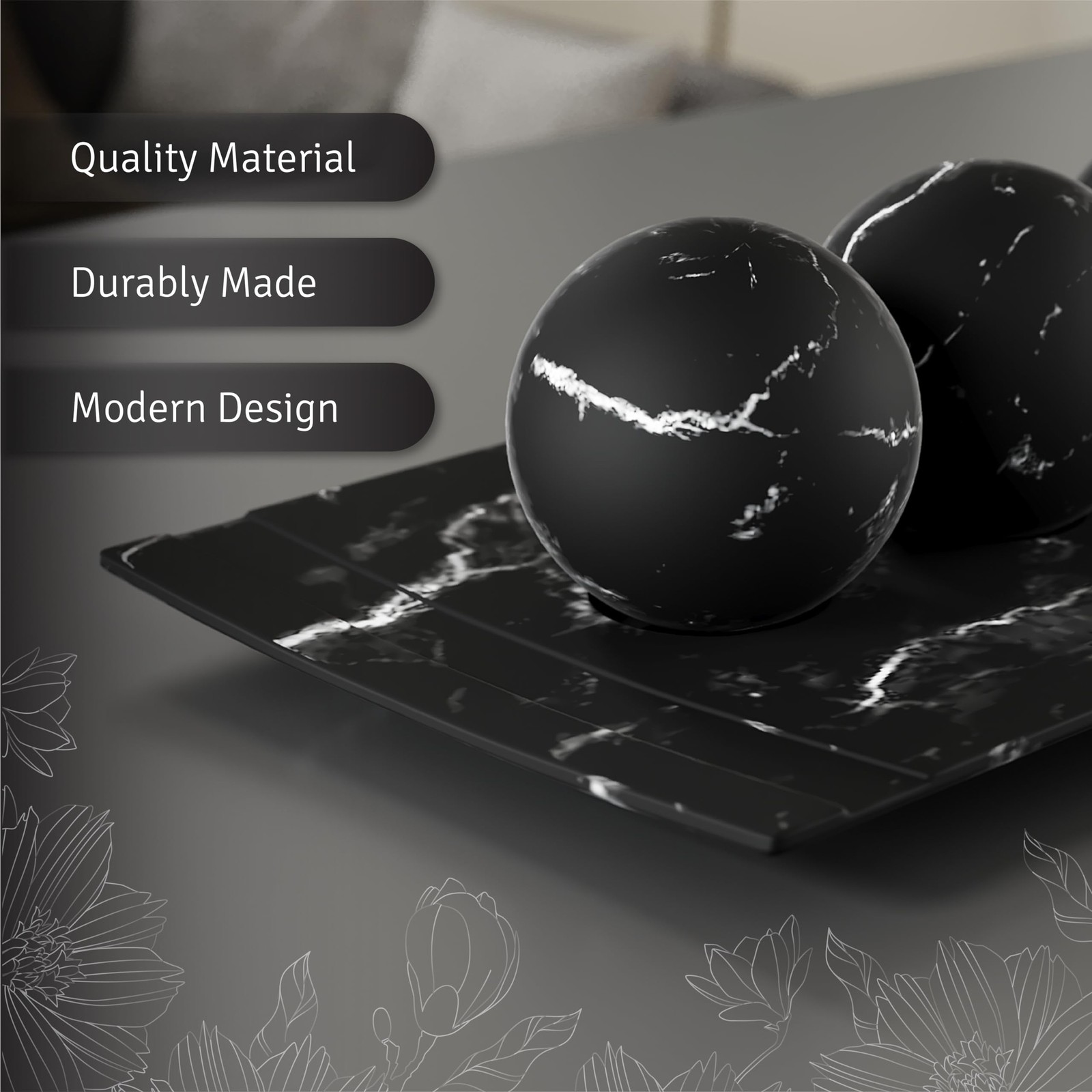 Creative Scents Black Marble Look Home Decor Bowl and Orb Set Coffee Table Decor