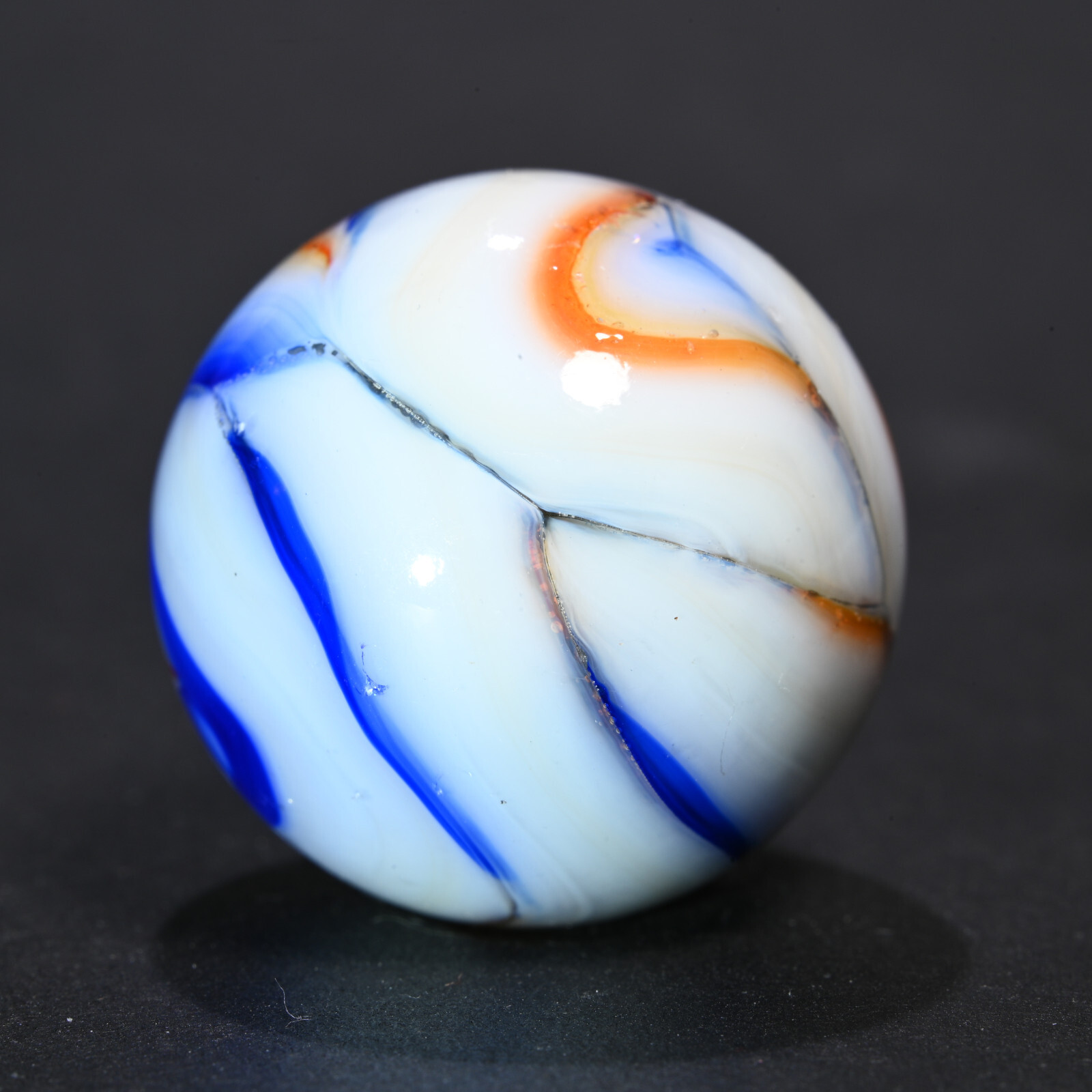 Large Veiligglas Opaque Vintage Marble Abstract Orange Blue 1950’s 23.2mm 29/32