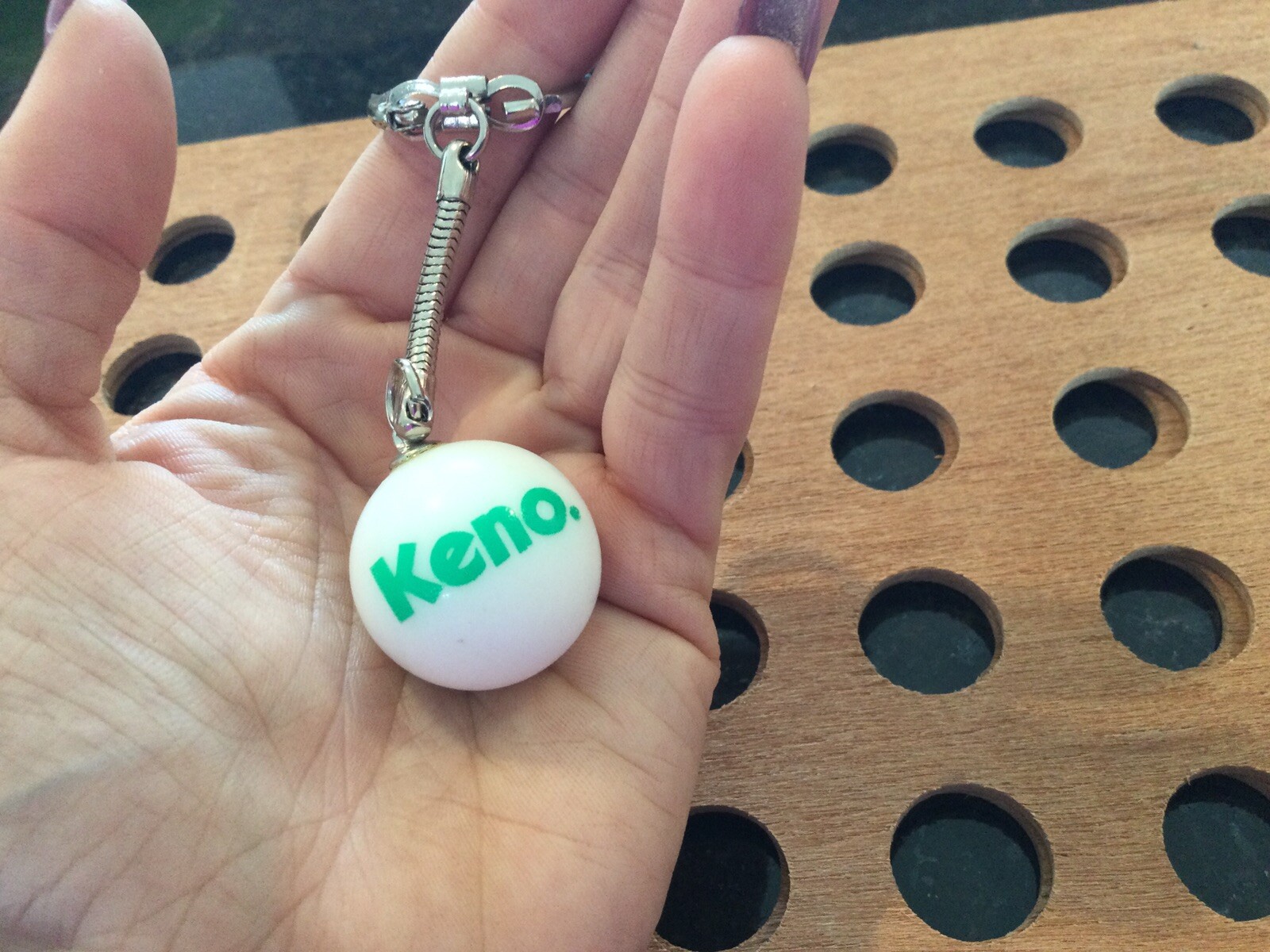 Vintage | “Keno” | Green Print on White Marble Keychain