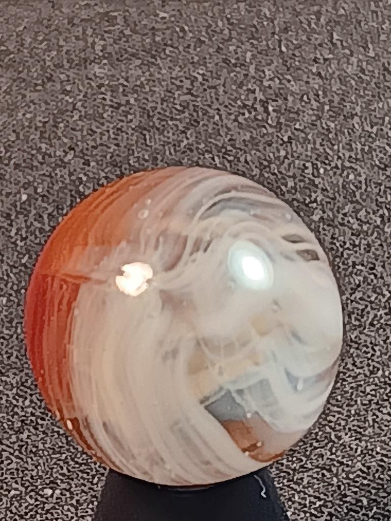 5/8″ Vitro Agate Cardinal Red Patch Wispy White on Clear NM Serious Marble A699