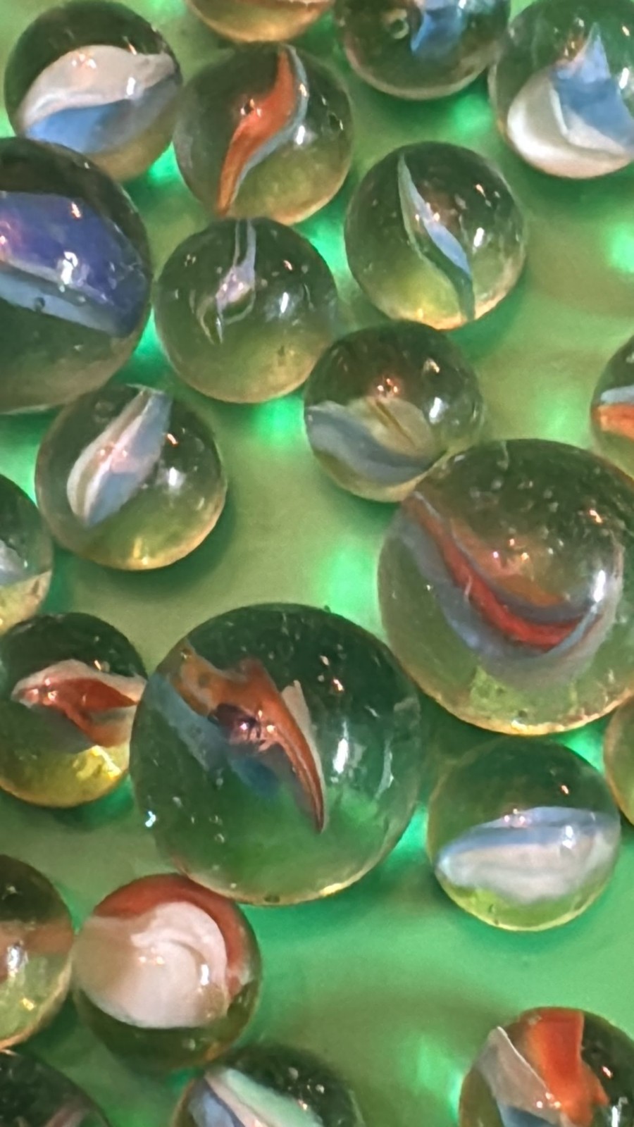 Vintage Glass Marbles Lot Clear Swirl Ribbon Core Mixed Colors Collection