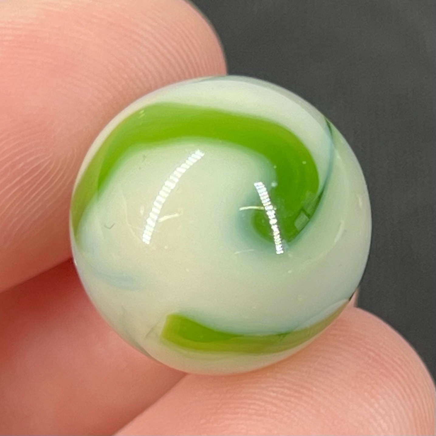 VTG Green Glass Marble Christensen Akro Peltier Vitro .6” Cream & Swirl