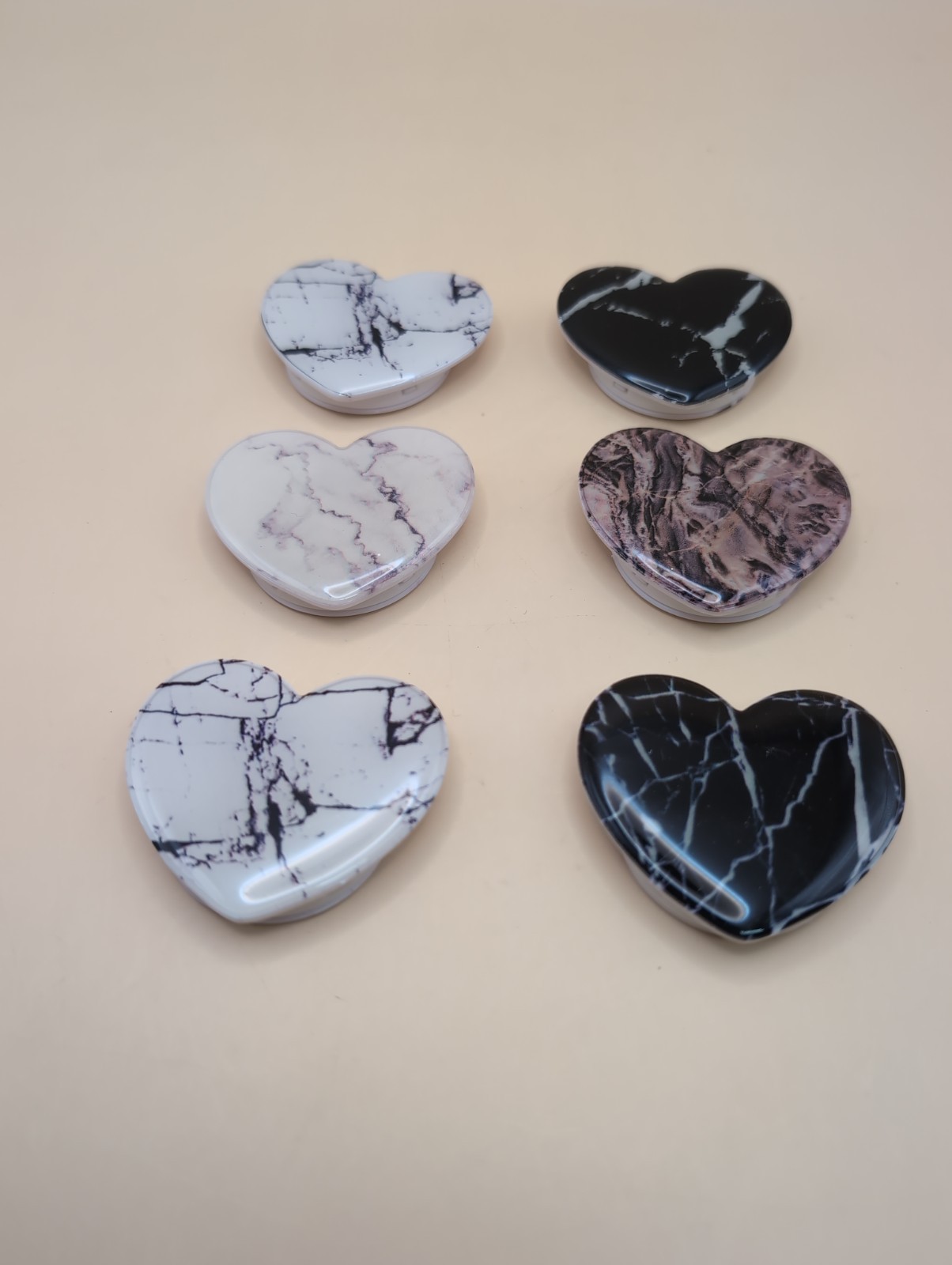 Heart Shape Marble Pop Grip Stand Lot of 6 Black White Phone Holders