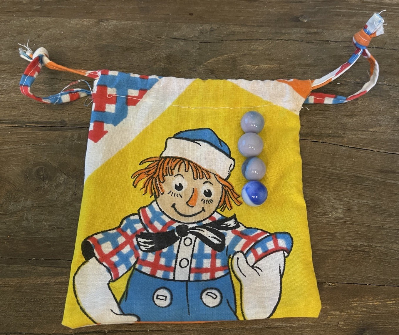 Vintage Marble Set of 4 w/ Handmade Cloth Drawstring Carrying Bag-Toy Collection